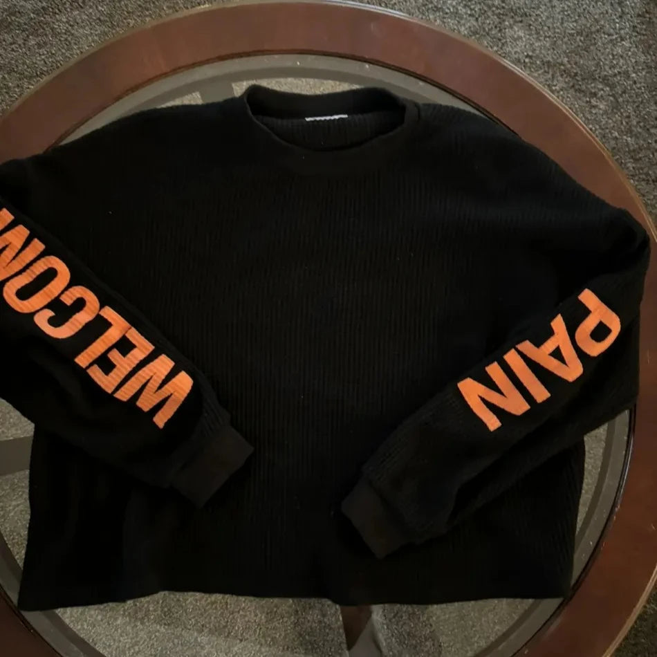 Black Waffle Knit Long Sleeved T Shirt Mens