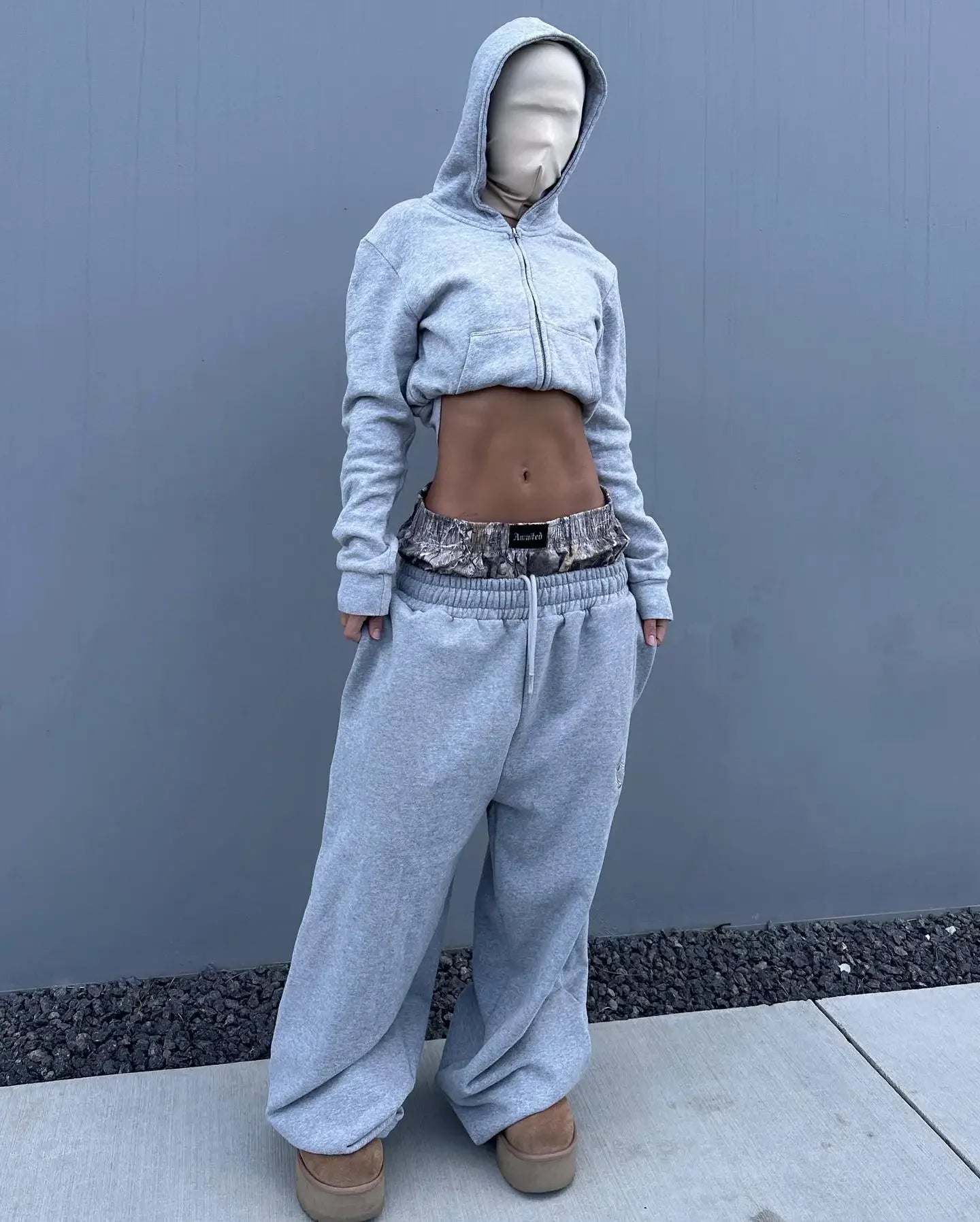 Double Cuff Embroidered Camouflage Baggy Leg Pants