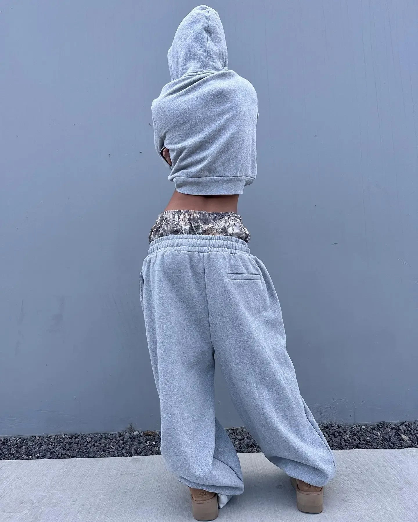 Double Cuff Embroidered Camouflage Baggy Leg Pants