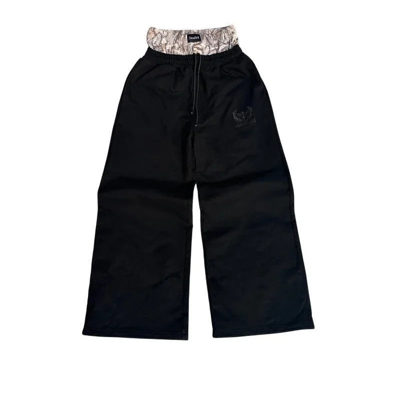 Double Cuff Embroidered Camouflage Baggy Leg Pants