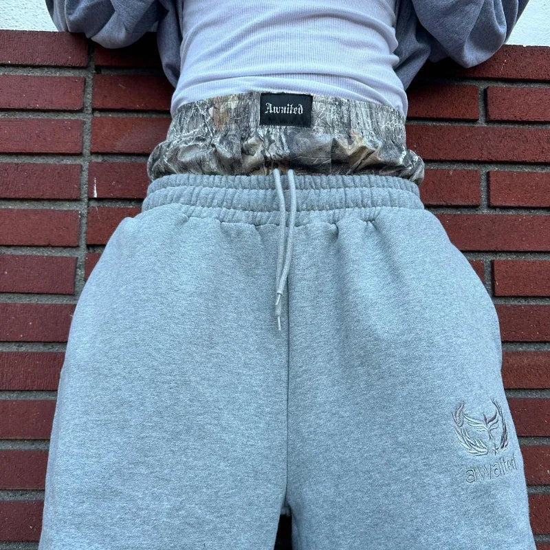 Double Cuff Embroidered Camouflage Baggy Leg Pants