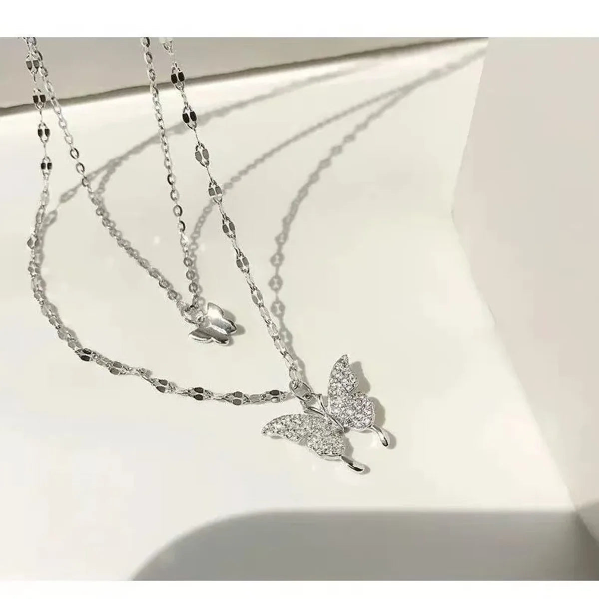 Sparkling Double Layer Butterfly Necklace
