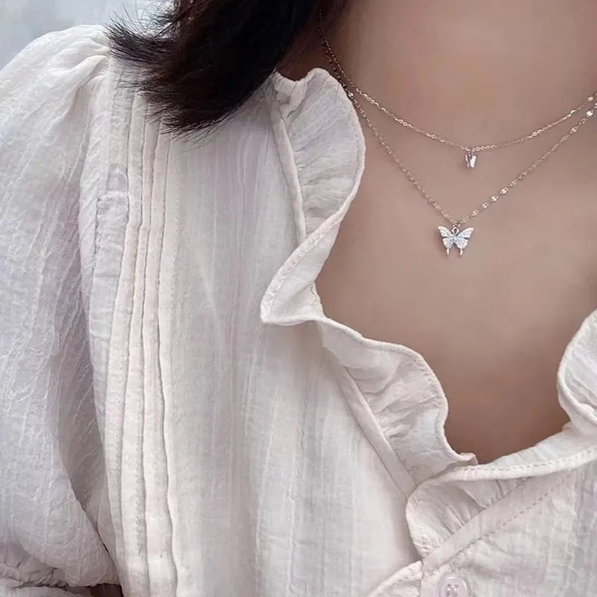 Sparkling Double Layer Butterfly Necklace