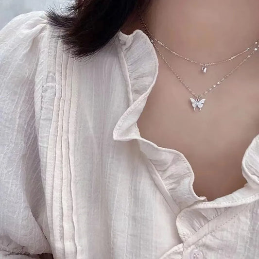 Sparkling Double Layer Butterfly Necklace