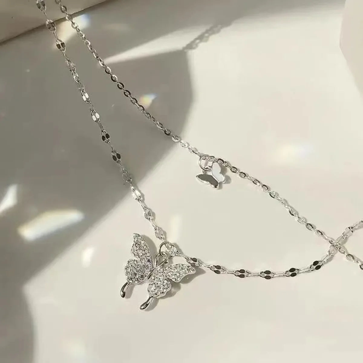Sparkling Double Layer Butterfly Necklace