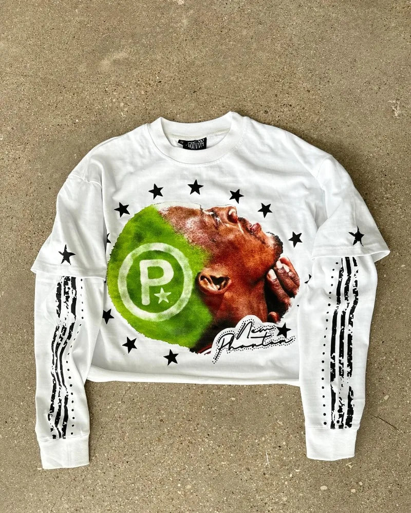 Splicing star long sleeve pullover loose casual