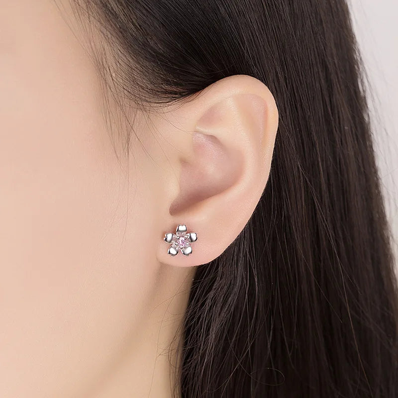 R&G.Pro 925 Sterling Silver Crystal Zircon Flower Stud Earrings