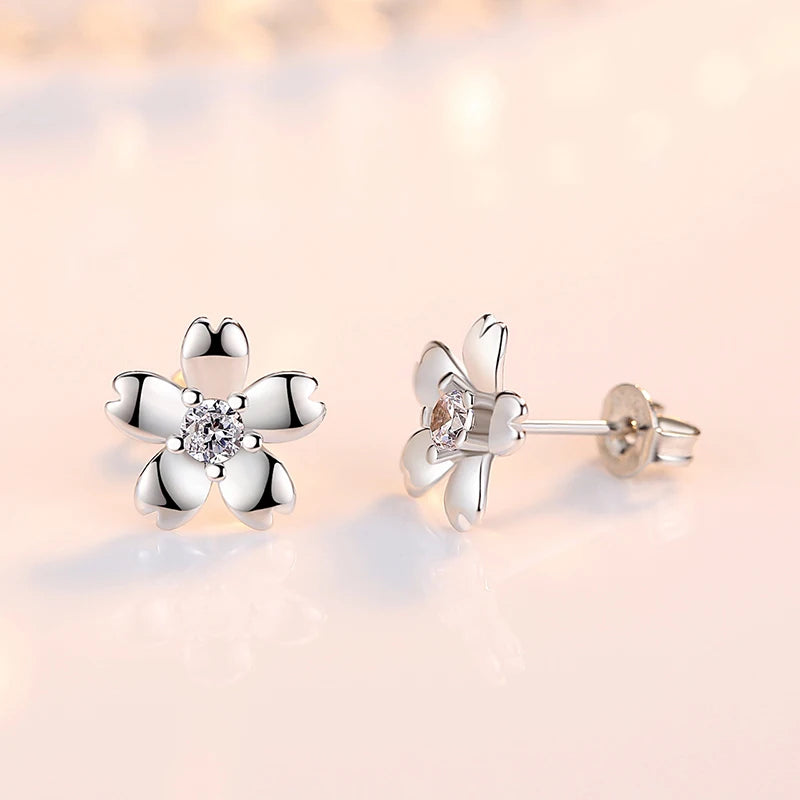 R&G.Pro 925 Sterling Silver Crystal Zircon Flower Stud Earrings