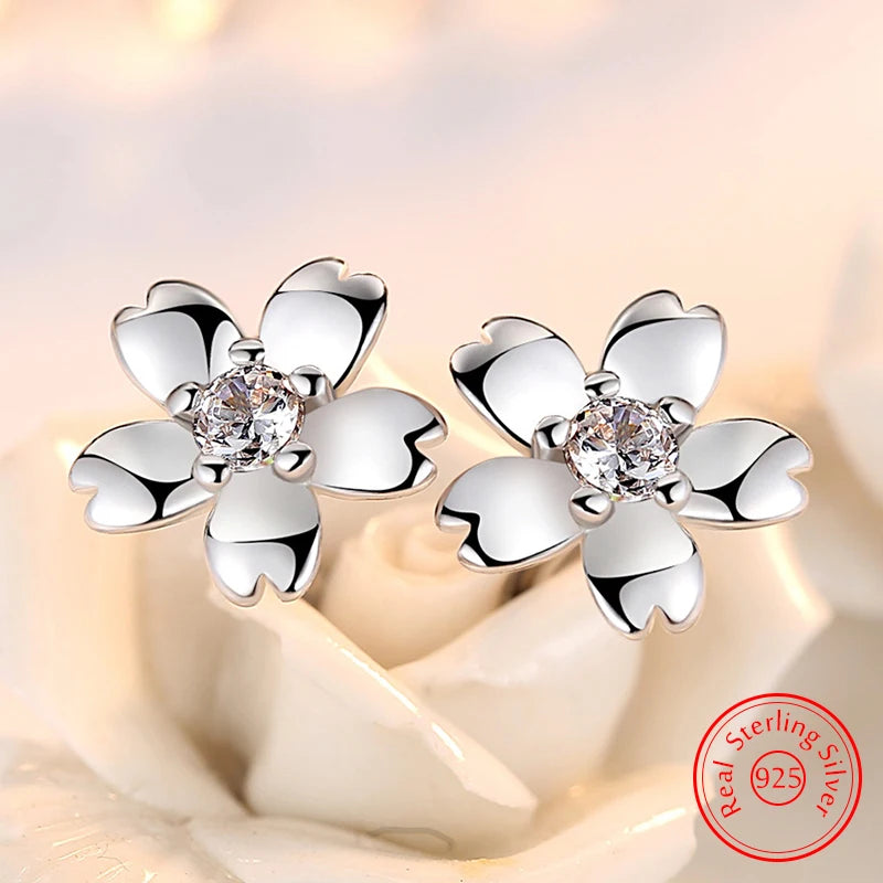 R&G.Pro 925 Sterling Silver Crystal Zircon Flower Stud Earrings