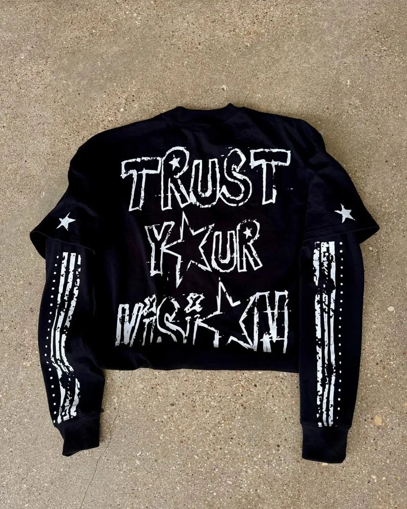 Splicing star long sleeve pullover loose casual