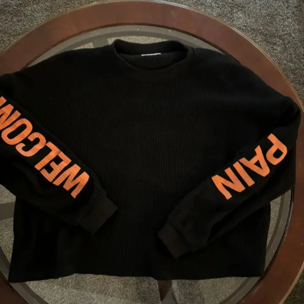 Black Waffle Knit Long Sleeved T Shirt Mens