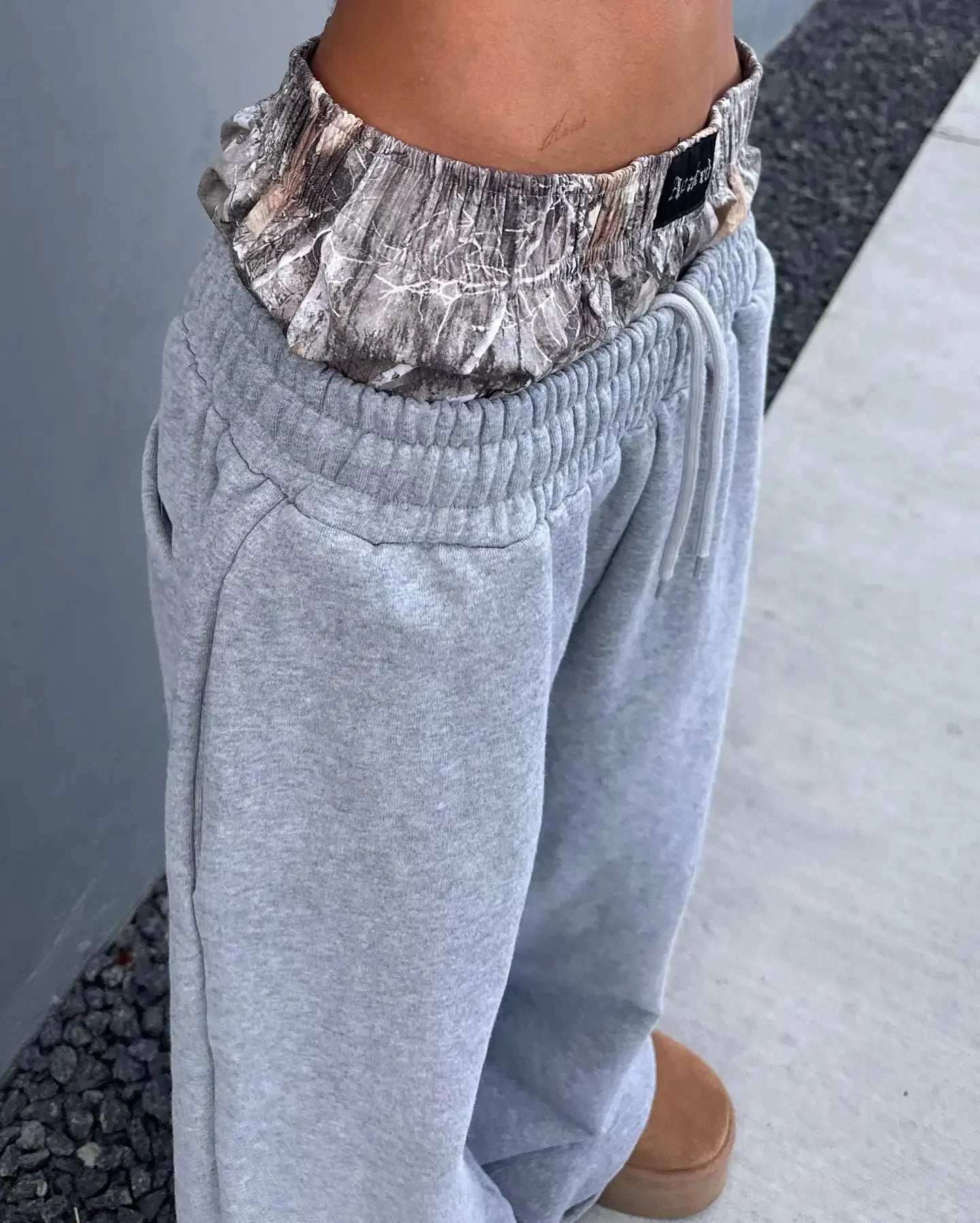 Double Cuff Embroidered Camouflage Baggy Leg Pants