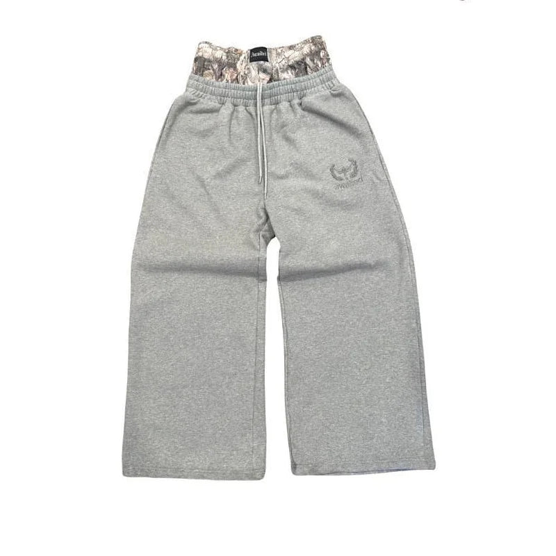 Double Cuff Embroidered Camouflage Baggy Leg Pants