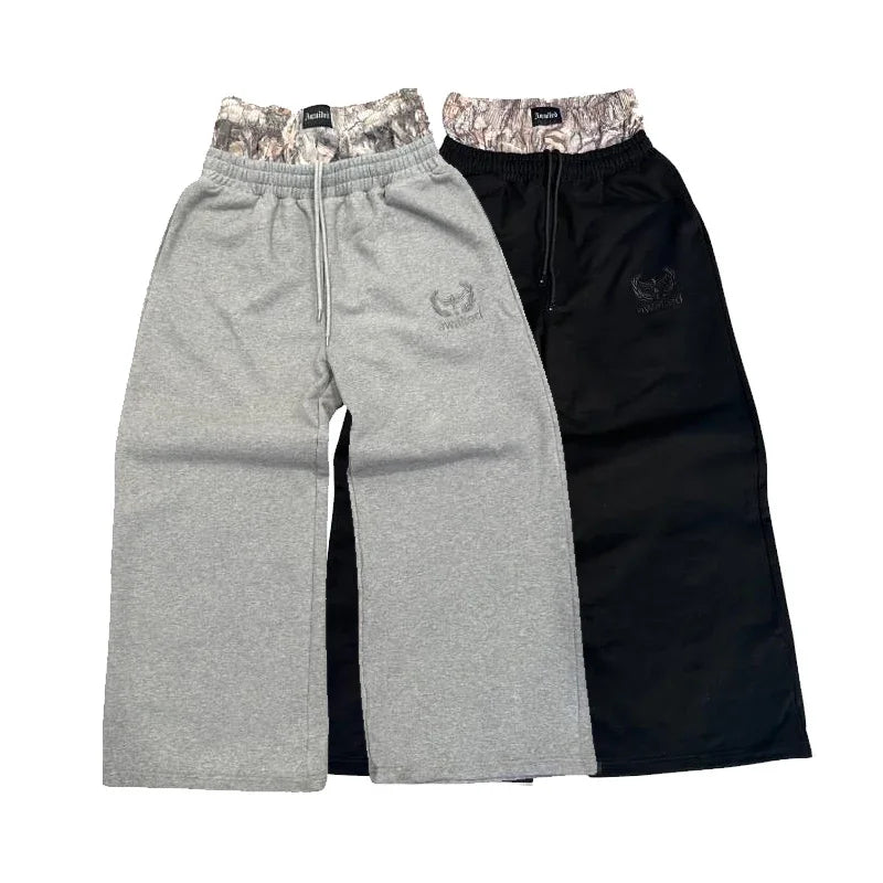 Double Cuff Embroidered Camouflage Baggy Leg Pants