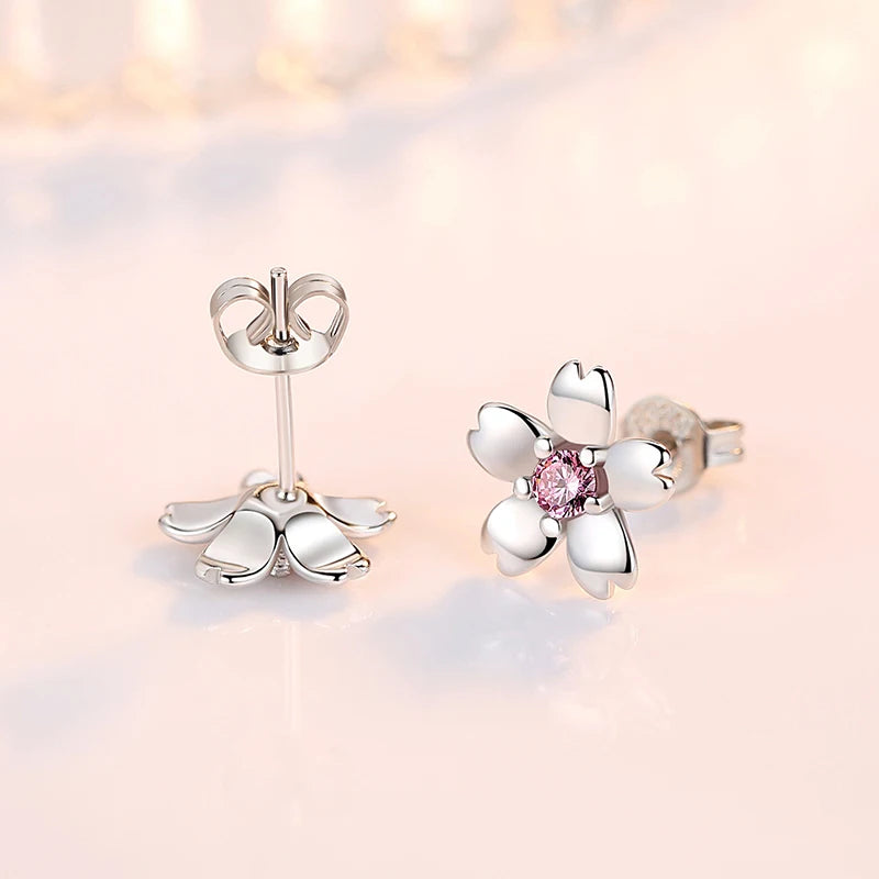 R&G.Pro 925 Sterling Silver Crystal Zircon Flower Stud Earrings