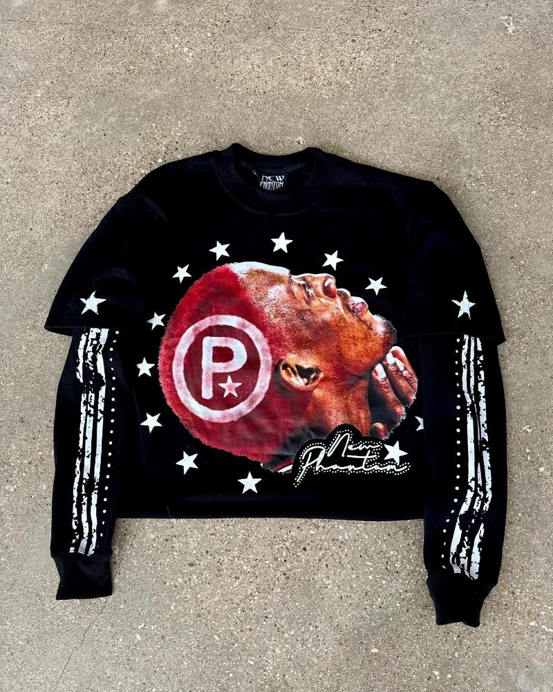 Splicing star long sleeve pullover loose casual