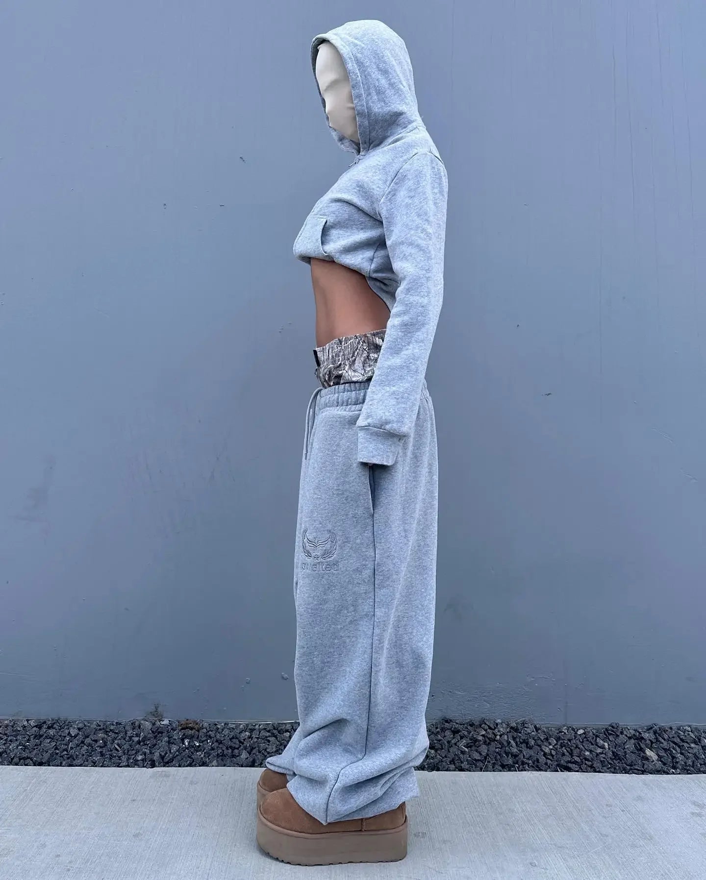 Double Cuff Embroidered Camouflage Baggy Leg Pants