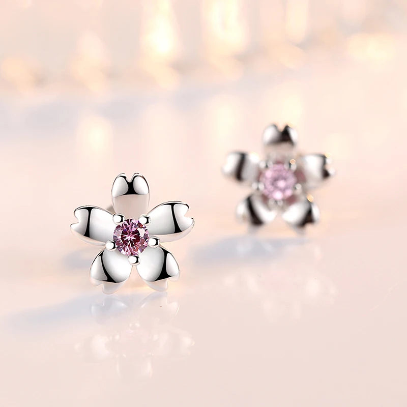 R&G.Pro 925 Sterling Silver Crystal Zircon Flower Stud Earrings