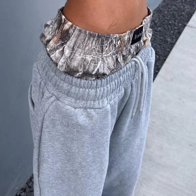 Double Cuff Embroidered Camouflage Baggy Leg Pants