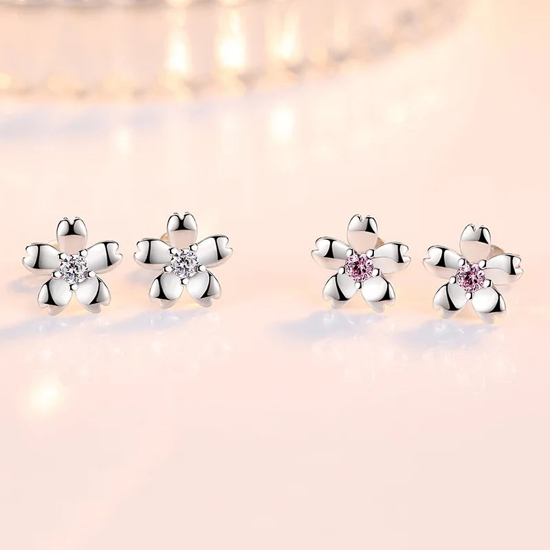 R&G.Pro 925 Sterling Silver Crystal Zircon Flower Stud Earrings
