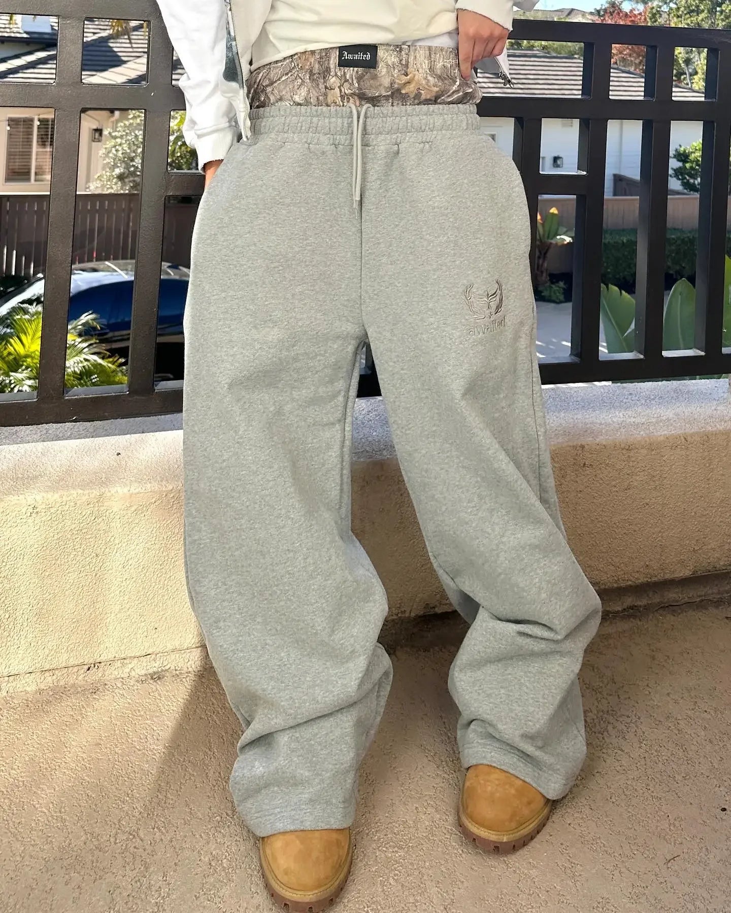 Double Cuff Embroidered Camouflage Baggy Leg Pants